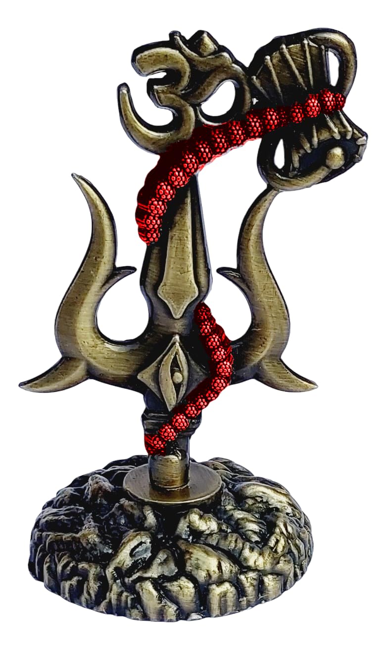 ARTISKRITI Shivji Trishul Damru and Aum Idol for Mandir, Car Dashboard Statue Metal Showpiece for Pooja Room Home Decor, 10 cm, Antique Brown - Image 5
