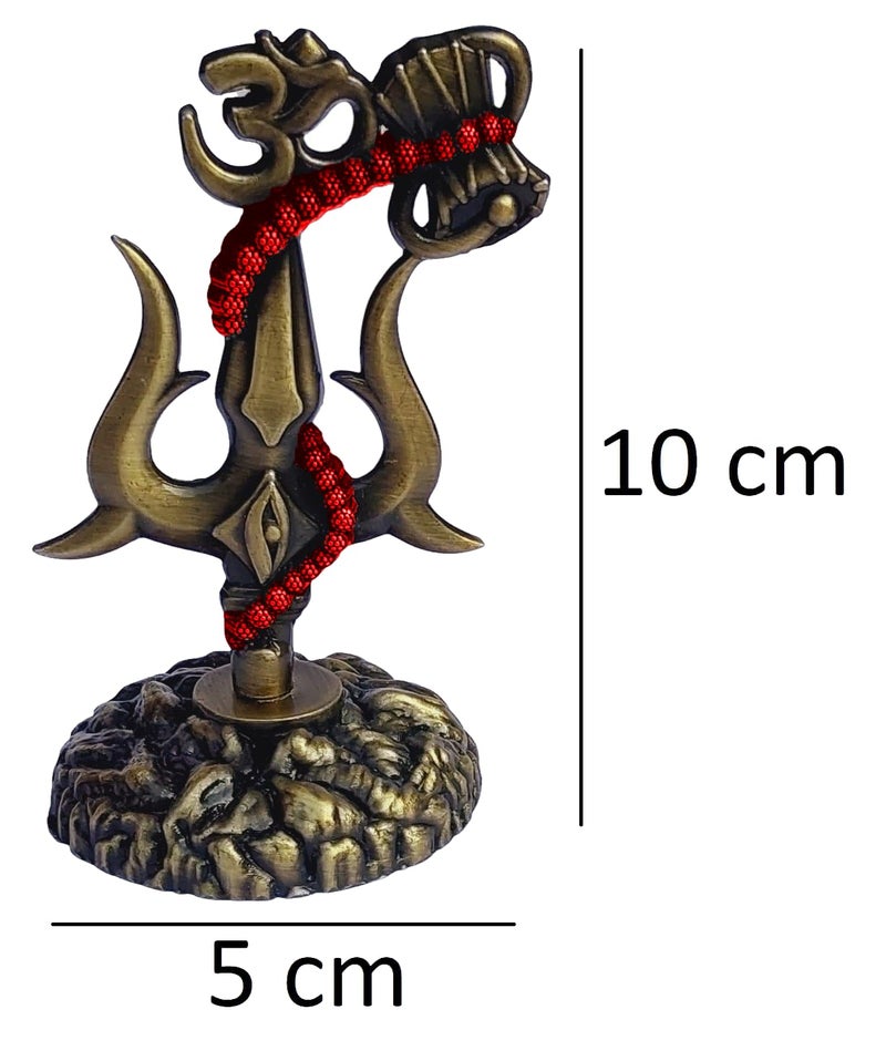ARTISKRITI Shivji Trishul Damru and Aum Idol for Mandir, Car Dashboard Statue Metal Showpiece for Pooja Room Home Decor, 10 cm, Antique Brown - Image 3