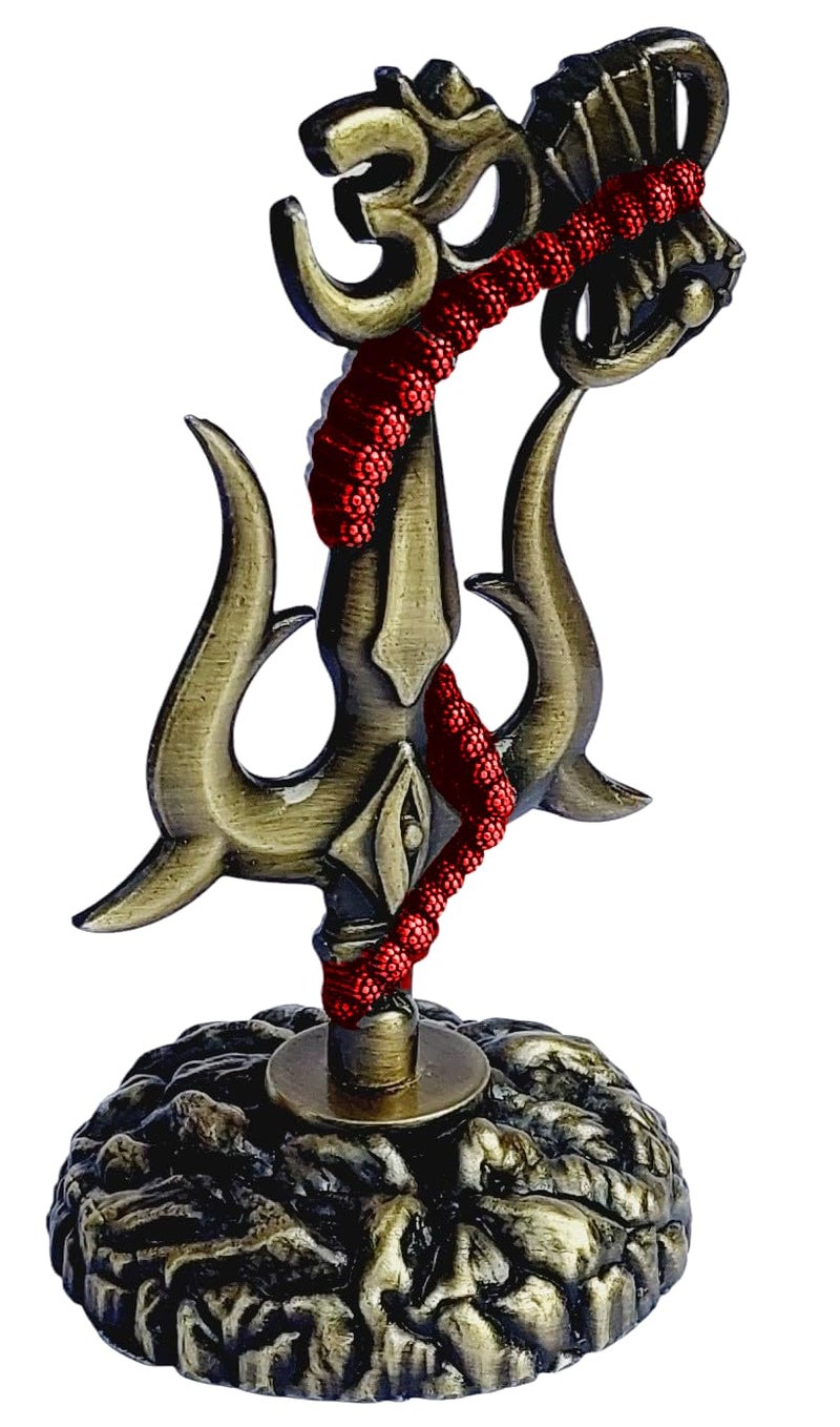 ARTISKRITI Shivji Trishul Damru and Aum Idol for Mandir, Car Dashboard Statue Metal Showpiece for Pooja Room Home Decor, 10 cm, Antique Brown - Image 4