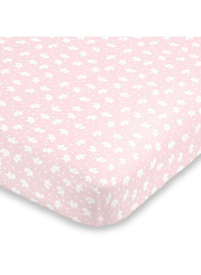 NoJo Super Soft Pink & White Elephant Fitted Mini Crib Sheet, Pink, White - Image 1