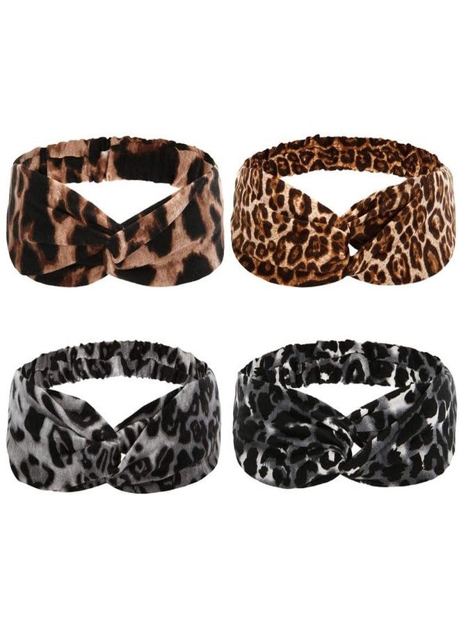 RECTYO GALLERY 4pcs Leopard Print Twisted Criss Cross Elastic Headbands Soft Cotton Hair Bands for Women Girls - Image 1