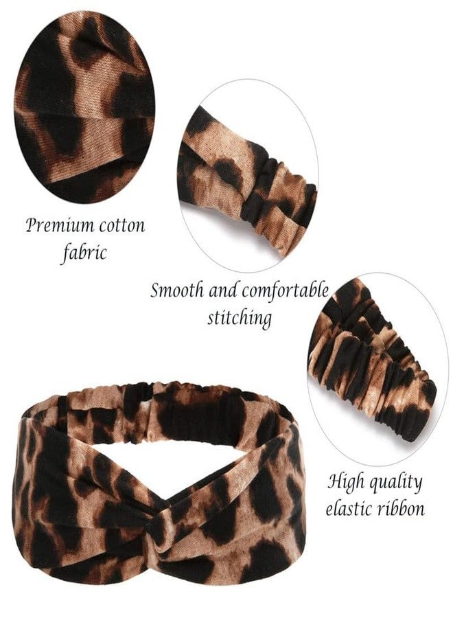 RECTYO GALLERY 4pcs Leopard Print Twisted Criss Cross Elastic Headbands Soft Cotton Hair Bands for Women Girls - Image 3