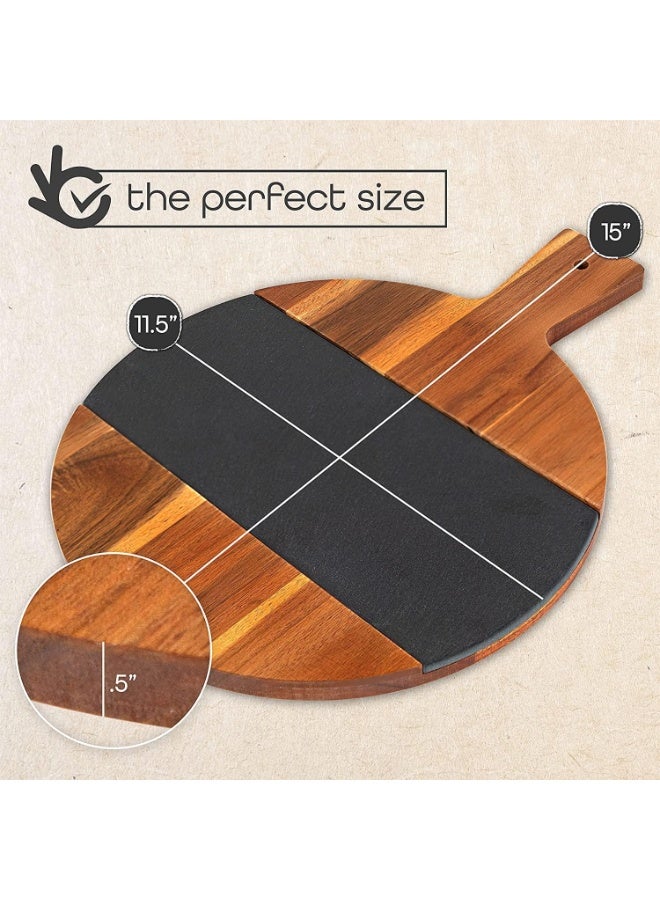 Large round wooden cheese board with handle and serving platter - 11.5-inch cutting board for food, cheese, and meat - Image 5
