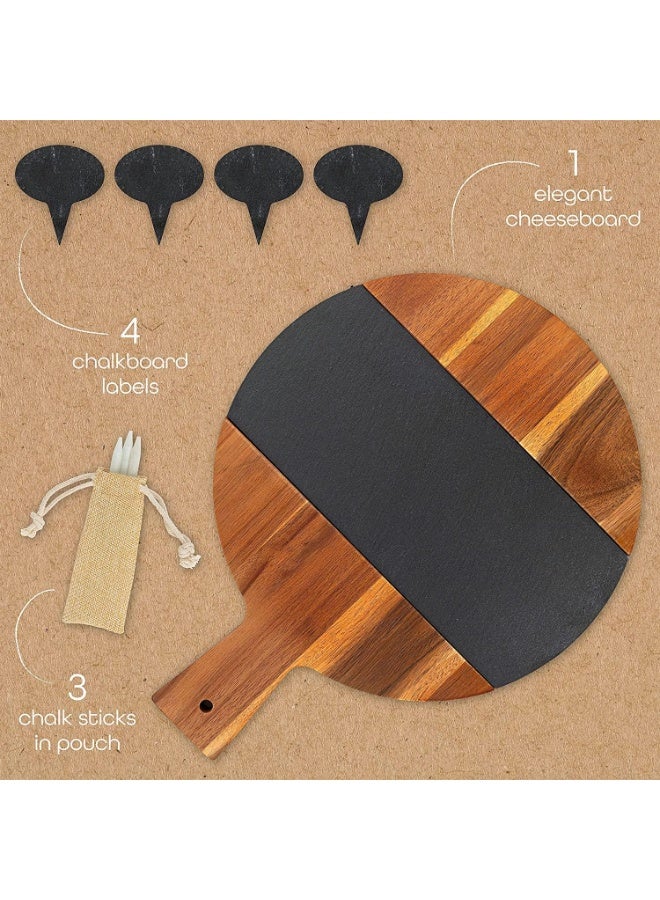 Large round wooden cheese board with handle and serving platter - 11.5-inch cutting board for food, cheese, and meat - Image 3