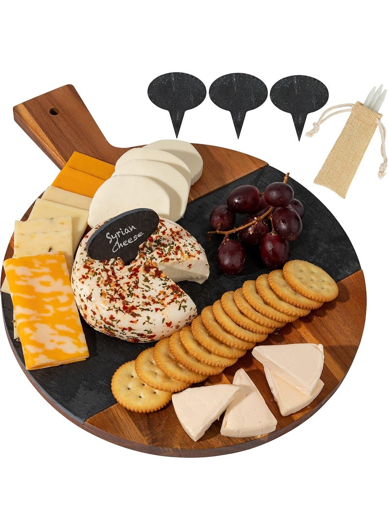 Large round wooden cheese board with handle and serving platter - 11.5-inch cutting board for food, cheese, and meat - Image 1
