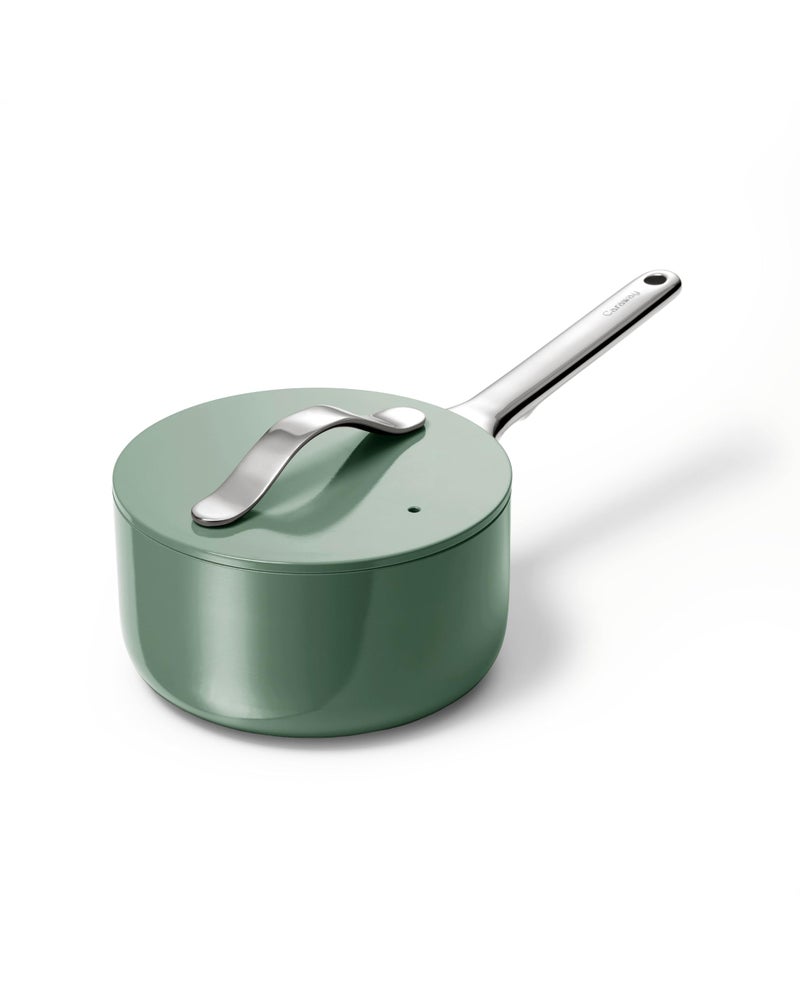 Caraway Nonstick Ceramic Sauce Pan with Lid 175 qt Non Toxic PTFE PFOA Free Oven Safe Compatible with All Stovetops Gas Electric Induction Sage - Image 2
