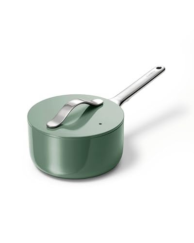 Caraway Nonstick Ceramic Sauce Pan with Lid 175 qt Non Toxic PTFE PFOA Free Oven Safe Compatible with All Stovetops Gas Electric Induction Sage - Image 1