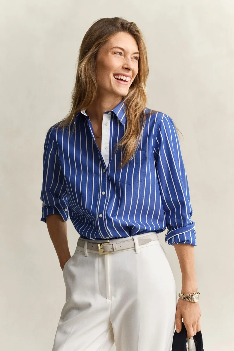 غانت قميص كلاسيكي مخطط بوبلين عادي