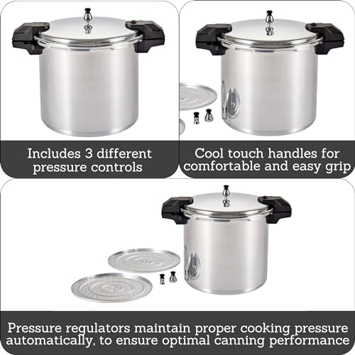 MIRRO 22qt Aluminum Pressure Canner with 3 Regulators & double Cooking Racks, 5/10/15 PSI - Image 2