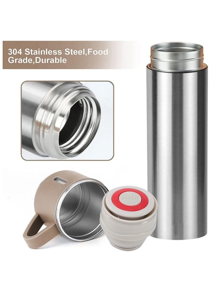 ترمس أصلي سعة 500 مل مع 3 أكواب، زجاجة حرارية، ترمس شاي وقهوة معزول بالفراغ، كوب سفر من الفولاذ المقاوم للصدأ 304 للمشروبات الساخنة والباردة، مجموعة قارورة معزولة - بيج - Image 3