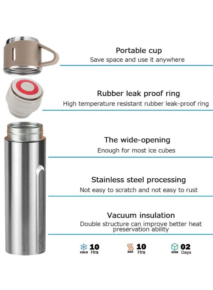 ترمس أصلي سعة 500 مل مع 3 أكواب، زجاجة حرارية، ترمس شاي وقهوة معزول بالفراغ، كوب سفر من الفولاذ المقاوم للصدأ 304 للمشروبات الساخنة والباردة، مجموعة قارورة معزولة - بيج - Image 4