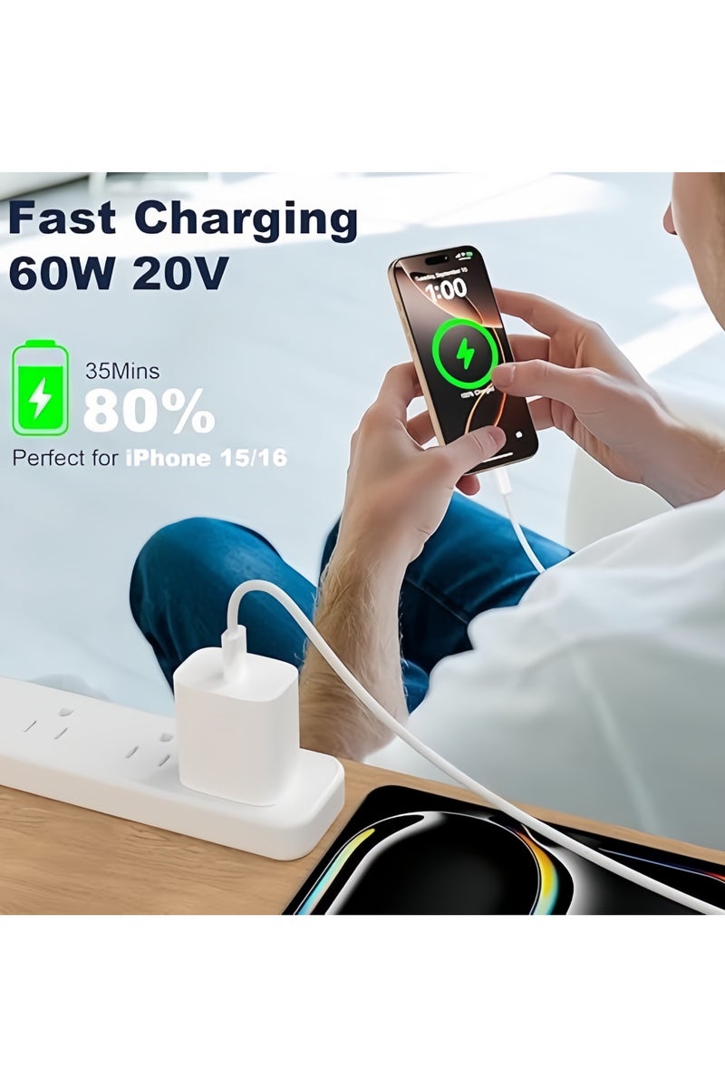 بلو هول كابل USB C إلى USB C 1 قطعة، شاحن سريع من النوع C بقوة 60 واط مضفر بالنايلون، كابل شاحن آيفون 15 16، كابل USBC إلى USBC لآيفون 15 16 برو بلس برو ماكس/آيباد برو/إير (1 متر) - Image 2