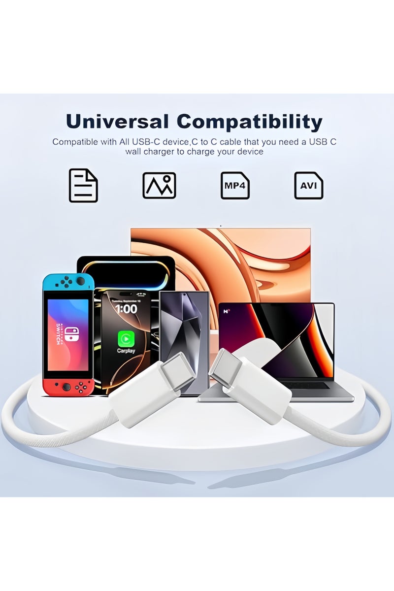 بلو هول كابل USB C إلى USB C 1 قطعة، شاحن سريع من النوع C بقوة 60 واط مضفر بالنايلون، كابل شاحن آيفون 15 16، كابل USBC إلى USBC لآيفون 15 16 برو بلس برو ماكس/آيباد برو/إير (1 متر) - Image 3