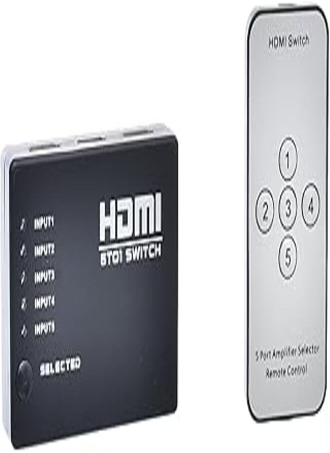 Generic Metal HDMI Switch 5T01 With Remote Control And AUX Cable For TV - Multi Color 
