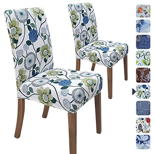 SPRINGRICO White Chair Covers for Dining Room Set of 2 Stretch Floral Dining Chair Cover Washable Spandex Kitchen Parsons Chair Slipcovers Seat Protector for Home or Party 2 Pack FLORAL3 - Image 1