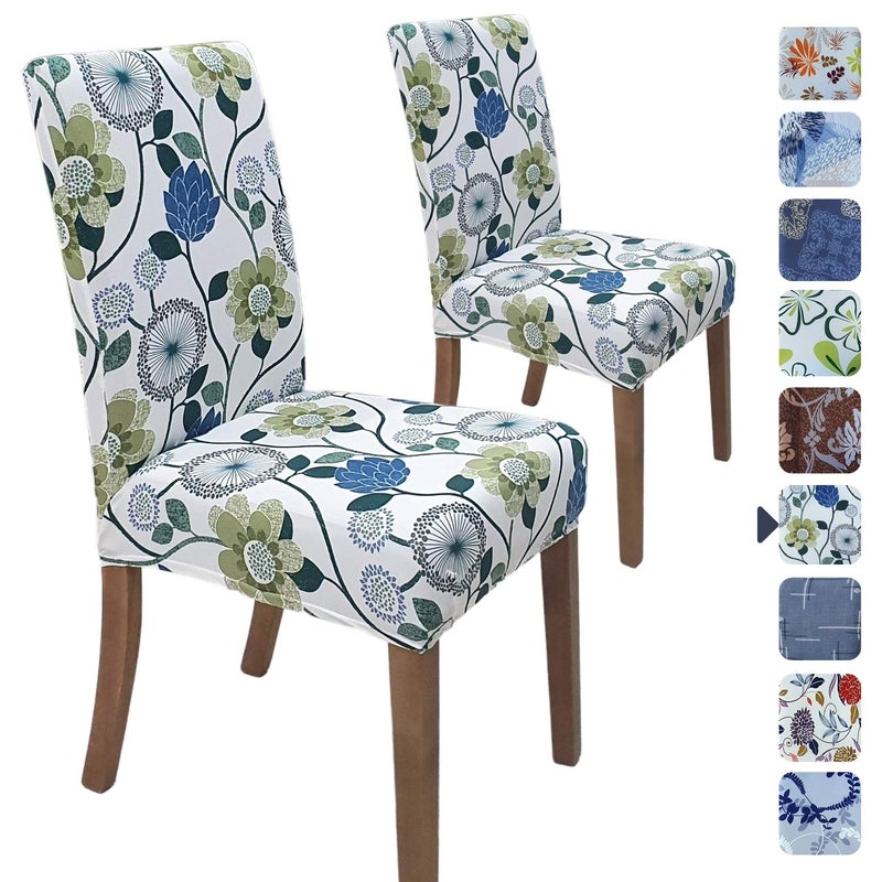 SPRINGRICO White Chair Covers for Dining Room Set of 2 Stretch Floral Dining Chair Cover Washable Spandex Kitchen Parsons Chair Slipcovers Seat Protector for Home or Party 2 Pack FLORAL3 - Image 2