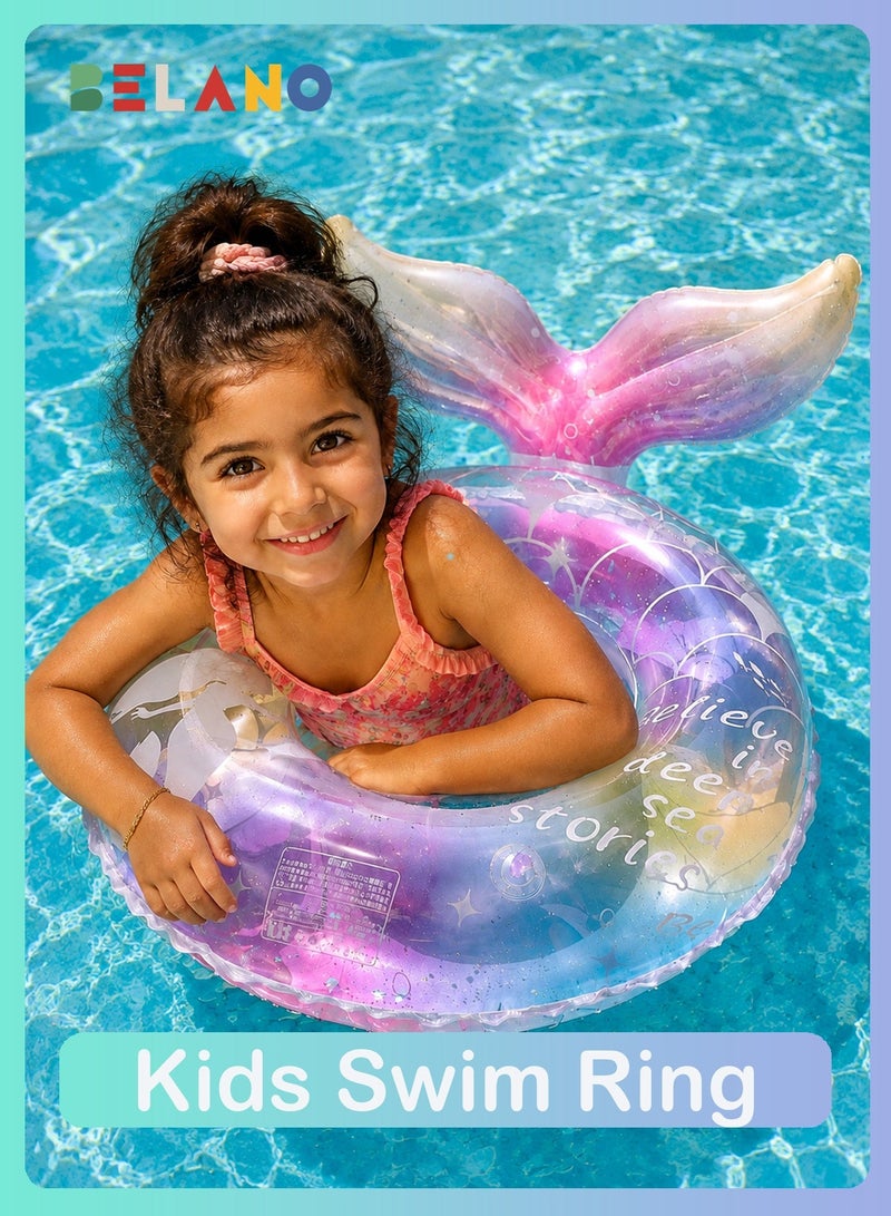 BELANO Mermaid Swim Ring, Sparkly Tail Pool Float and Inflatable Pool Water Toys, Glitter Mermaid Tail Float for Kids Beach Party, Swim Ring - Image 1
