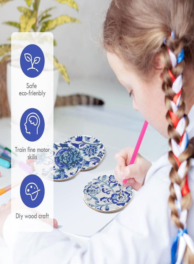 INCOK Blue Flower Diamond Art Coasters - 8 Pcs Diamond Painting Coasters Kits with Cork Base Home Table Decor DIY Crafts Party Supplies Mother's Day Birthday Gift for Adult Beginners - Image 5