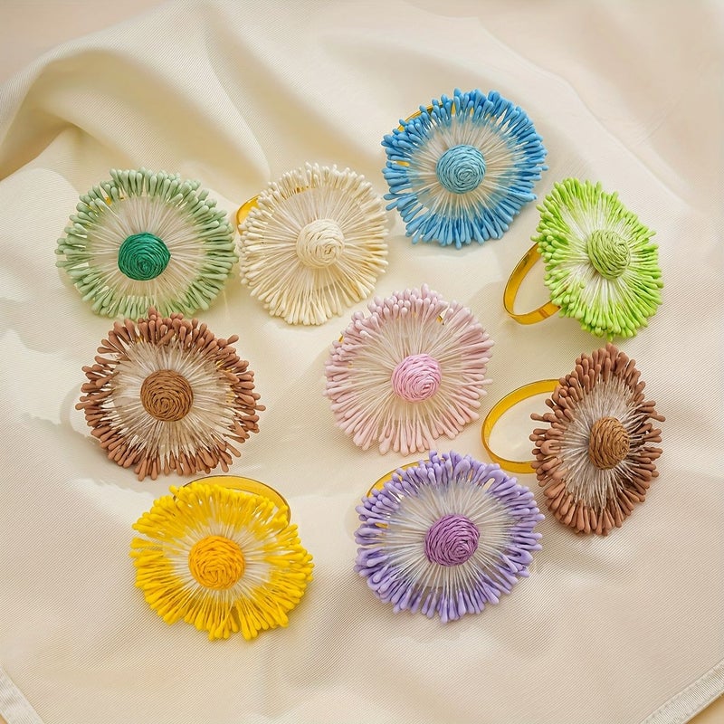 Light Green 2 Piece Elegant Woven Flower Napkin Rings For Wedding And Home Table Setting Rustic Style Charm Hand Decorated Napkin Holders - Image 4