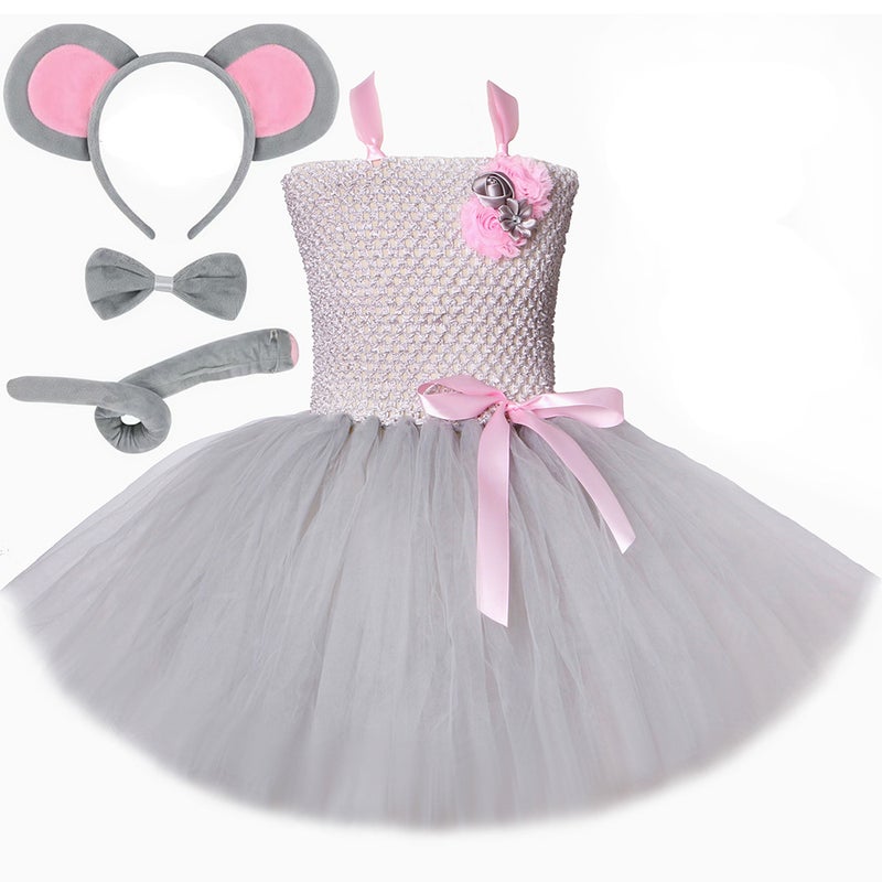 Gray Cartoon Little Mouse Tutu Skirt Kidsren'S Mesh Dress Girls' Holiday Party Clothing For Young Kidsren - Image 4