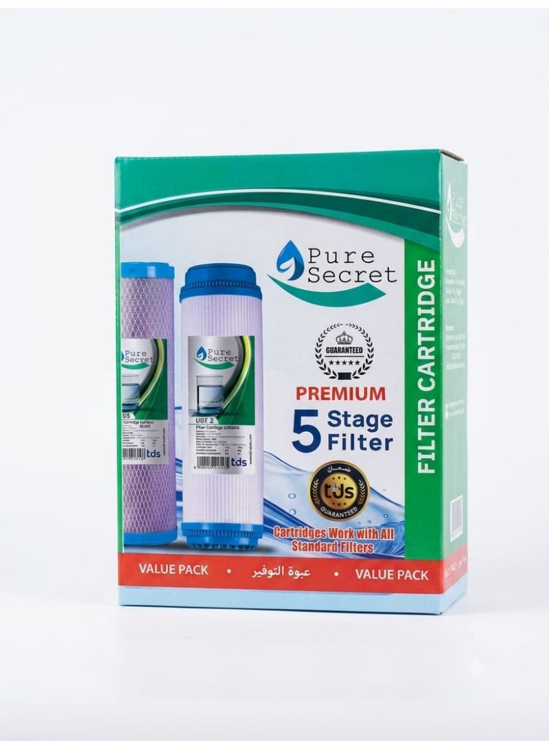 Pure Secret  5-Stage Water Filter Replacement Kit – Complete 5-Cartridge Set for Standard Household Water Filters – White