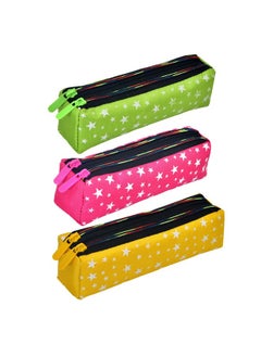 Kuber Industries Kuber Industries Pencil Pouch|Rexine Stationary Pouch|Pencil Utility Pouch|School Pencil Case for Kids|2 Zipper Pencil Organizer|Star Pencil Pouch|Pack of 3|Multi  - Image 1
