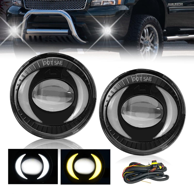 Shocklight LED Circular Fog Lighs Fit For 20072014 Chevy Suburban Avalanche 20072013 Tahoe Camaro 20152017 Colorado Silverado 20072016 GMC Acadia Yukon Sierra Canyon With DRL Turn Signal - Image 2