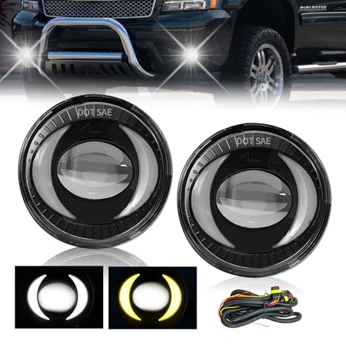 Shocklight LED Circular Fog Lighs Fit For 20072014 Chevy Suburban Avalanche 20072013 Tahoe Camaro 20152017 Colorado Silverado 20072016 GMC Acadia Yukon Sierra Canyon With DRL Turn Signal - Image 1