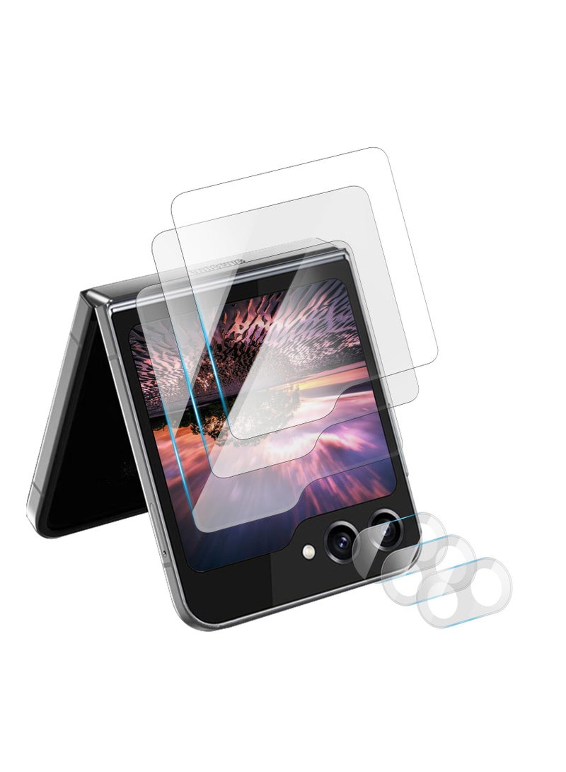 SYOSI HD Clear Anti-Scratch Tempered Glass Screen Protector for Samsung Z Flip 5 Screen Protector,  [6 in 1] 3 Pack Back Screen Protector + 3 Pack Camera Protector, for Samsung Galaxy Z Flip 5 - Image 1