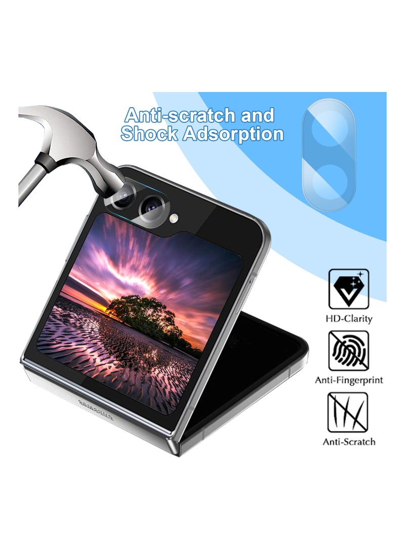 SYOSI HD Clear Anti-Scratch Tempered Glass Screen Protector for Samsung Z Flip 5 Screen Protector,  [6 in 1] 3 Pack Back Screen Protector + 3 Pack Camera Protector, for Samsung Galaxy Z Flip 5 - Image 3