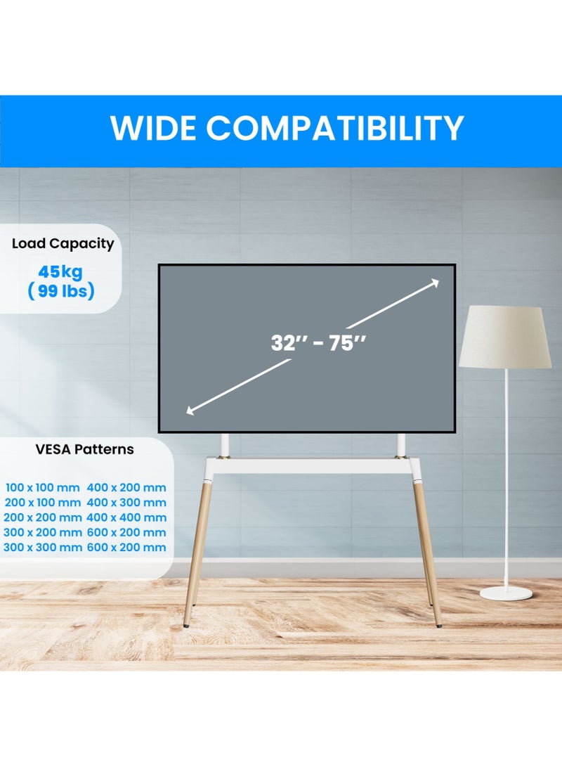BEETEC Four-Legged Metal Easel TV Floor Stand for 32"-75" TVs up to 45 kg/99 lbs and VESA up to 600x400, Snap Lock Design for Quick Assembly, Concealed Cable Management, White | TF-FS102W - Image 2