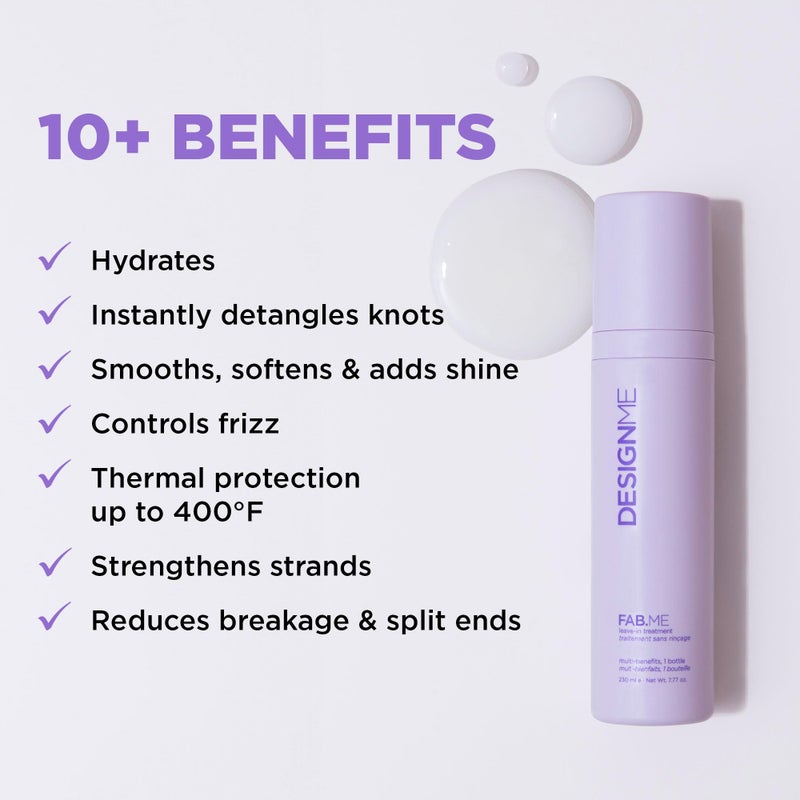 Design.ME FAB.ME Leave-In Conditioner Spray by Design.Me â€“ Adds Shine, Detangles, Frizz Control â€“ UV & Heat Protection â€“ Color Safe â€“ Reduces Breakage & Blow Dry Time â€“ For Curly & All Hair Types (230 ml) - Image 2