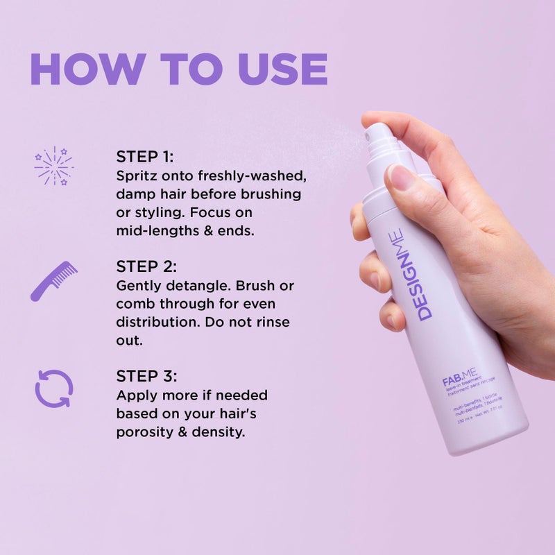 Design.ME FAB.ME Leave-In Conditioner Spray by Design.Me â€“ Adds Shine, Detangles, Frizz Control â€“ UV & Heat Protection â€“ Color Safe â€“ Reduces Breakage & Blow Dry Time â€“ For Curly & All Hair Types (230 ml) - Image 3