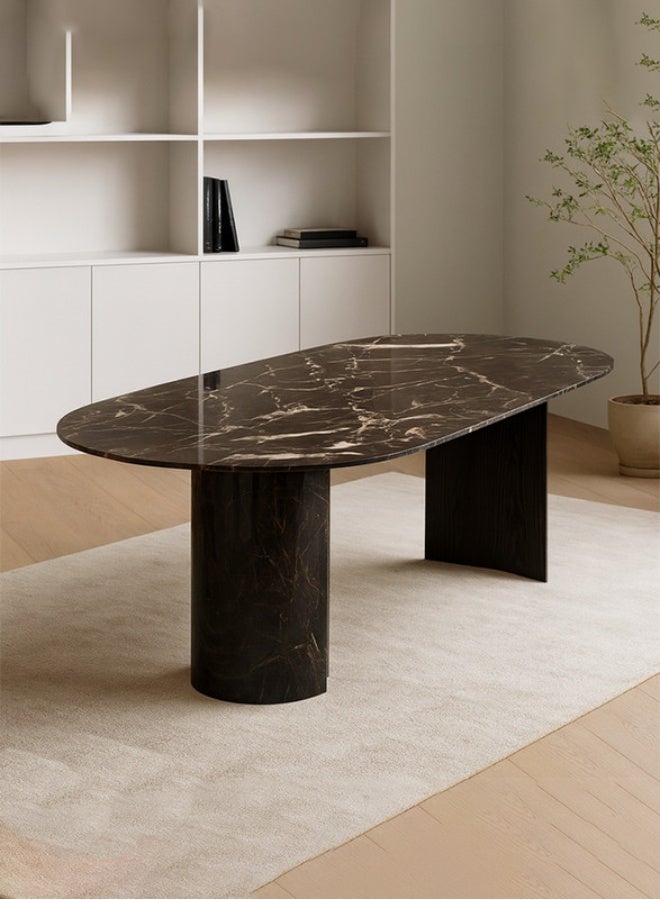 YI ONE Dining Table – Oval Black Marble Top with Wooden & Metal Legs, 6-Seater Luxury Dining Table, 1800 mm Modern Design - Image 3