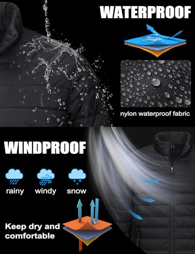 MAGCOMSEN Puffer Jacket Men Packable Down Jacket Lightweight Winter Coats Waterproof Insulated Jackets Black L - Image 4