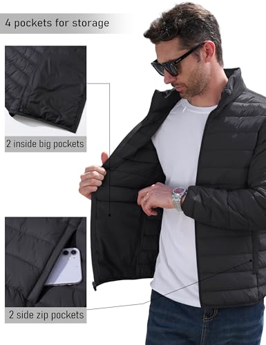MAGCOMSEN Puffer Jacket Men Packable Down Jacket Lightweight Winter Coats Waterproof Insulated Jackets Black L - Image 5