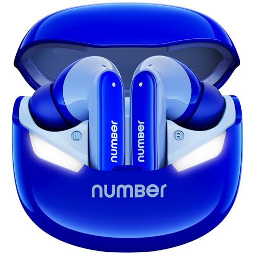 Number Super Buds GT S9 Gaming TWS, Ultra-Low Latency Gaming Earbuds with Monster Bass & LED Case, Quad Mic ENC, 70H Playtime, BT 5.4, IPX5 (Blue Snow) - Image 1