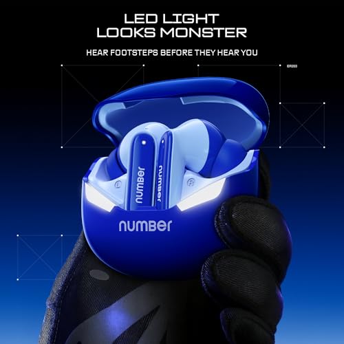 Number Super Buds GT S9 Gaming TWS, Ultra-Low Latency Gaming Earbuds with Monster Bass & LED Case, Quad Mic ENC, 70H Playtime, BT 5.4, IPX5 (Blue Snow) - Image 2