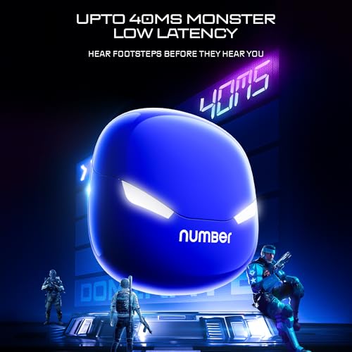 Number Super Buds GT S9 Gaming TWS, Ultra-Low Latency Gaming Earbuds with Monster Bass & LED Case, Quad Mic ENC, 70H Playtime, BT 5.4, IPX5 (Blue Snow) - Image 5