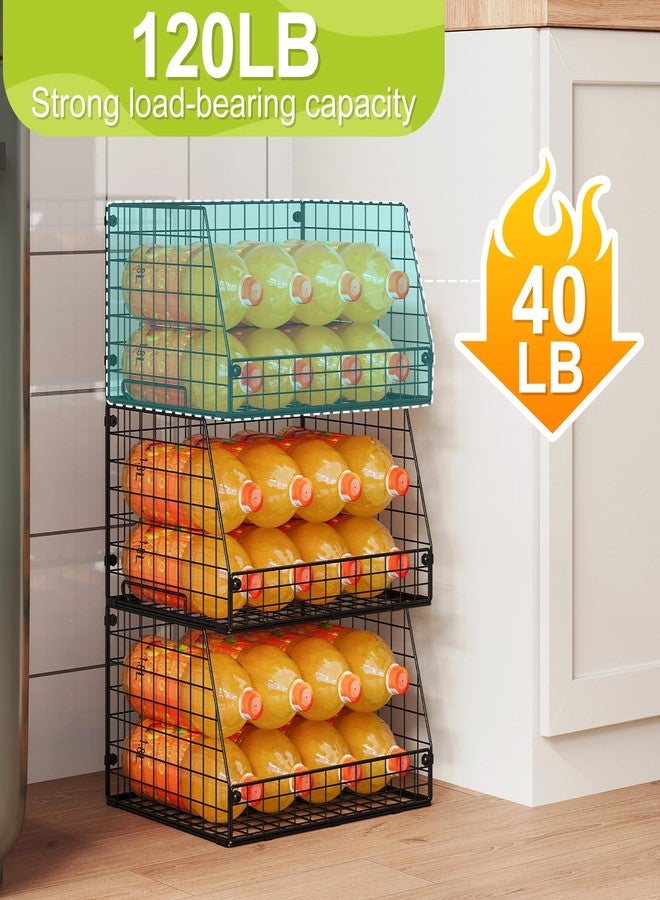 Jakyitvi 3 Pack XXL Stackable Wire Baskets, Large Storage Bins for Onion, Potato, Vegetable, Fruit, Snack, Pantry Baskets for Kitchen Cabinet Countertop, Pantry Organizers and Storage Solutions - Image 3