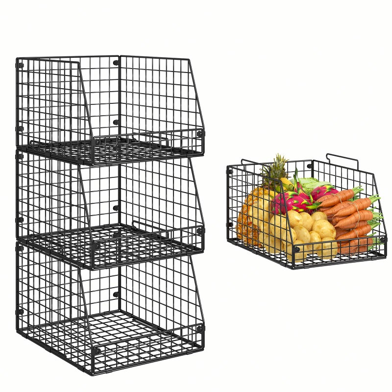 Jakyitvi 3 Pack XXL Stackable Wire Baskets, Large Storage Bins for Onion, Potato, Vegetable, Fruit, Snack, Pantry Baskets for Kitchen Cabinet Countertop, Pantry Organizers and Storage Solutions - Image 1