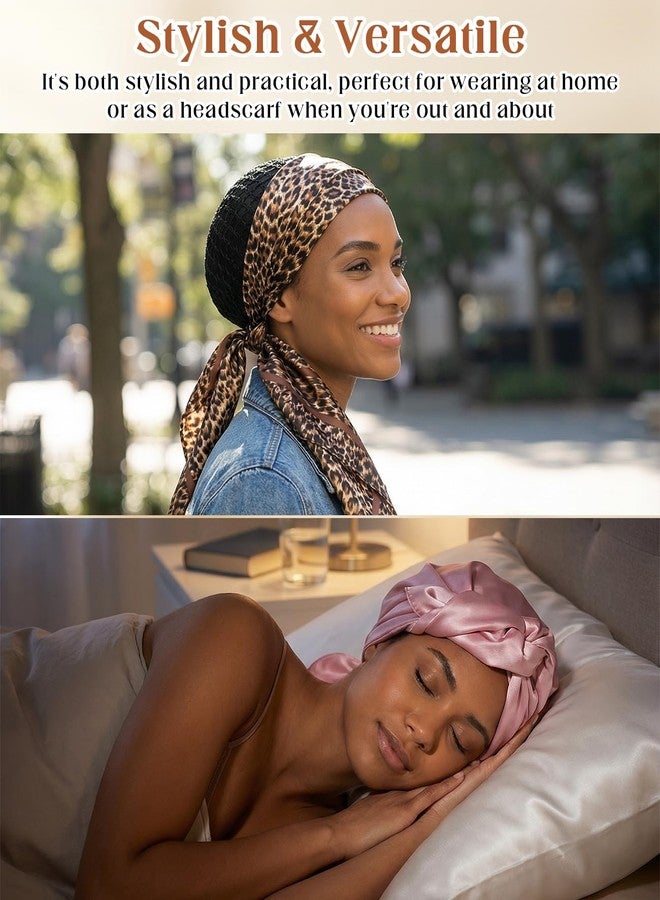 PASDUCHAS 2-In-1 Wrap Cap Hair Net and Scarf, 2 Packs Silk Press Wrap Pink & Leopard Print Bonnet for Hair Care, Shower Cap, Neck Scarf and Fashionable Shawl - Image 3