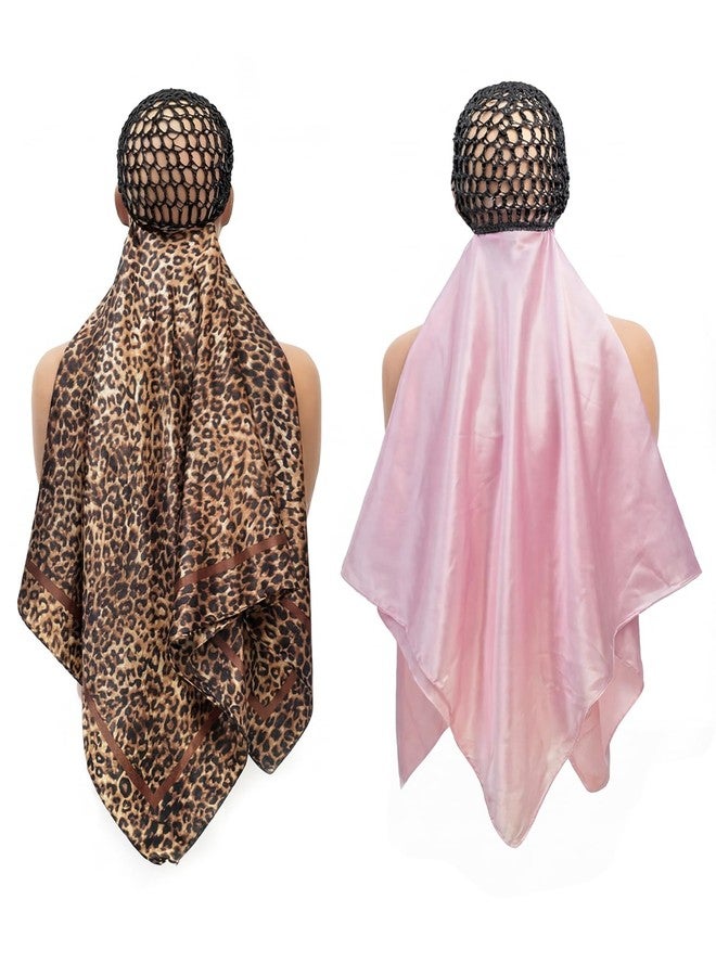 PASDUCHAS 2-In-1 Wrap Cap Hair Net and Scarf, 2 Packs Silk Press Wrap Pink & Leopard Print Bonnet for Hair Care, Shower Cap, Neck Scarf and Fashionable Shawl - Image 1