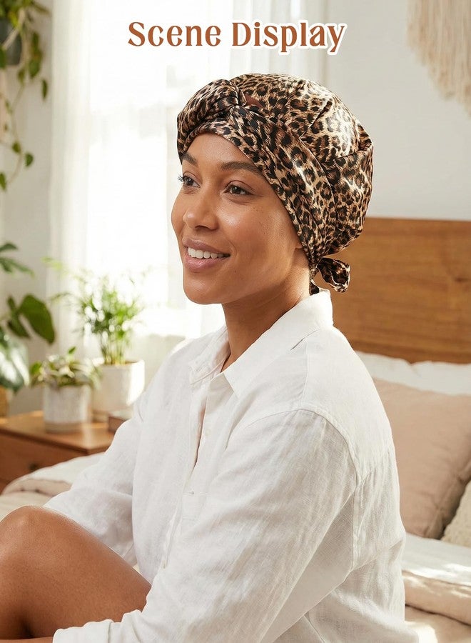 PASDUCHAS 2-In-1 Wrap Cap Hair Net and Scarf, 2 Packs Silk Press Wrap Pink & Leopard Print Bonnet for Hair Care, Shower Cap, Neck Scarf and Fashionable Shawl - Image 4