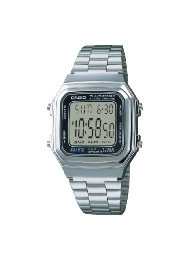 CASIO Men's Digital Display Watch With Silver Stainless Steel Strap - A178WA-1ADF
