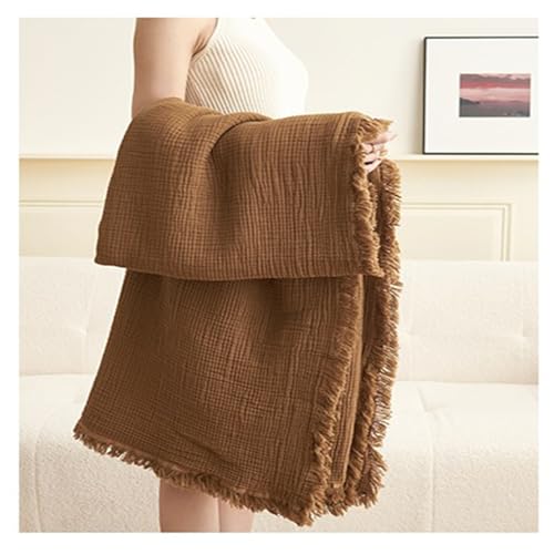 MorroMorn 100% Cotton Muslin Throw Blanket with Fringes 50"x60", 4-Layer Cotton Gauze Blankets for Adults, Boho Bedding Breathable Lightweight Ultra-Soft for Couch Bed Sofa All Seasons, Brown - Image 3