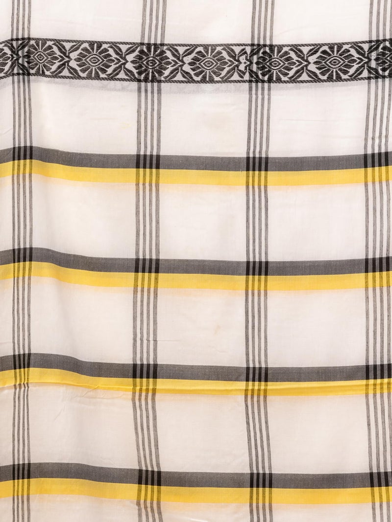 dB DESH BIDESH Women` Pure Handloom Cotton Saree Pushpapatra Design With Blouse Piece (White) - Image 5