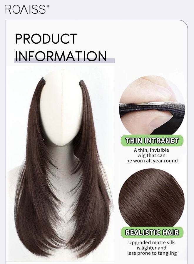 roaiss V-Shaped Layered Straight Hair Invisible Clip-in Extension, One Piece Hair Extension Wig with 5 Clips, Heat Resistant Synthetic Hairpiece for Women , Increase Hair Volume Dark Brown, 55cm (21.7 inches) - Image 4