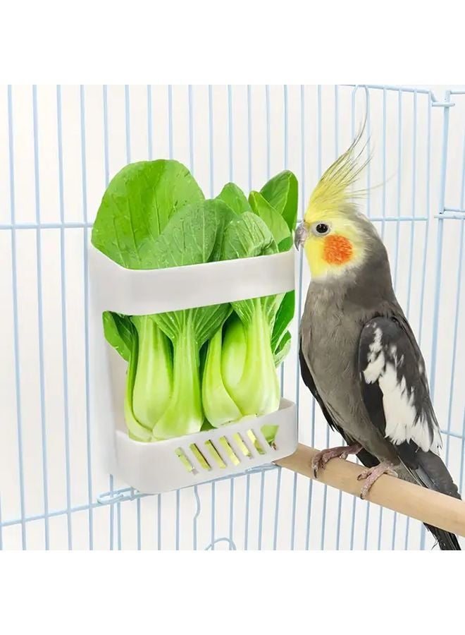 White ABS Parrot Feeding Stand Durable Space Saving Design with Multiple Shelves for Fruits and Vegetables - Image 2