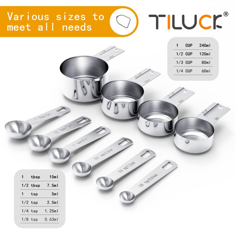 TILUCK Stainless Steel Measuring Cups & Spoons Set, Cups and Spoons,Kitchen Gadgets for Cooking & Baking (Medium) - Image 2